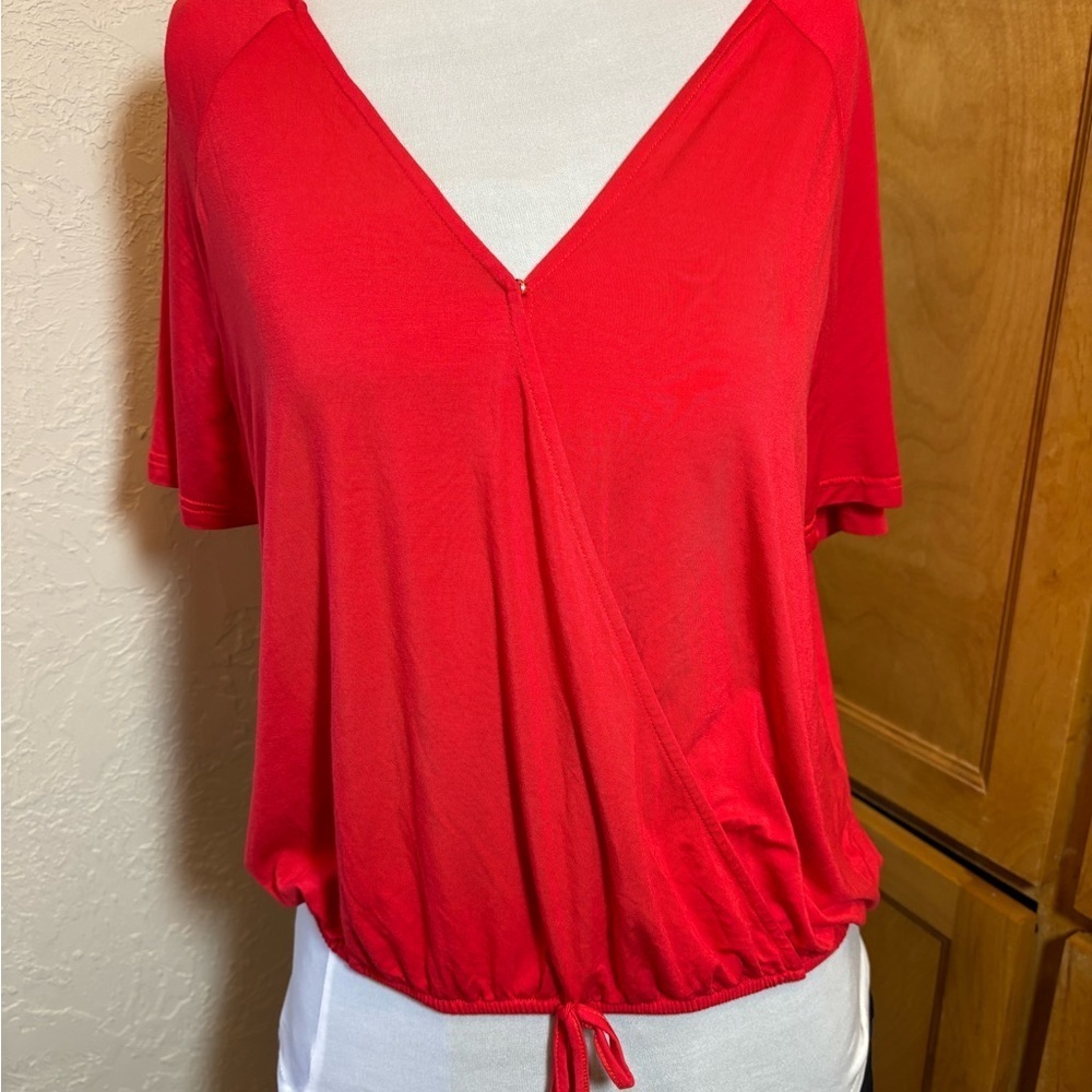 Pink Martini Red Wrap Tie‎ Front Blouse